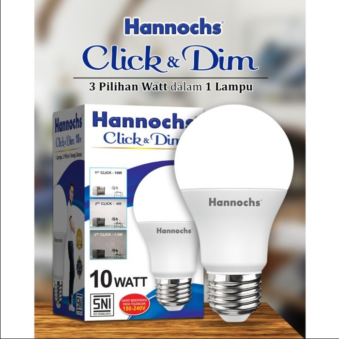 LED HANNOCHS CLICK DAN DIMMER 3 PILIHAN WATT DI 1 LAMPU 10 W (AA)
