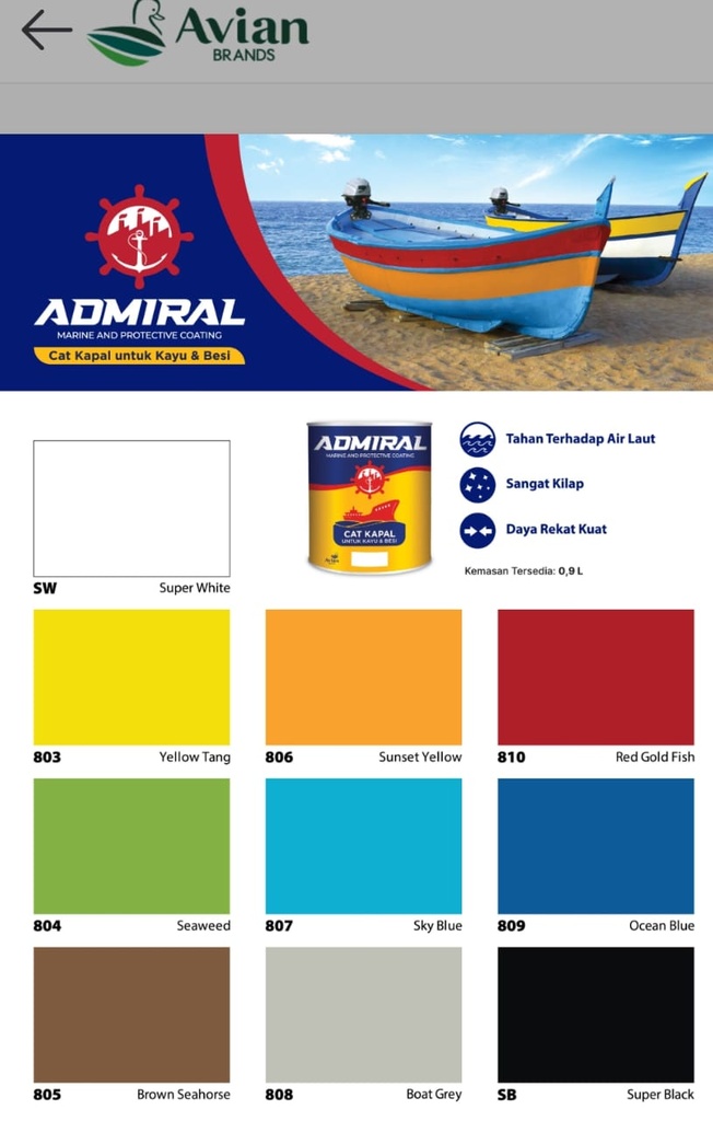 AVIAN ADMIRAL CAT KAPAL RED UNTUK KAYU & BESI 1KG (AA)