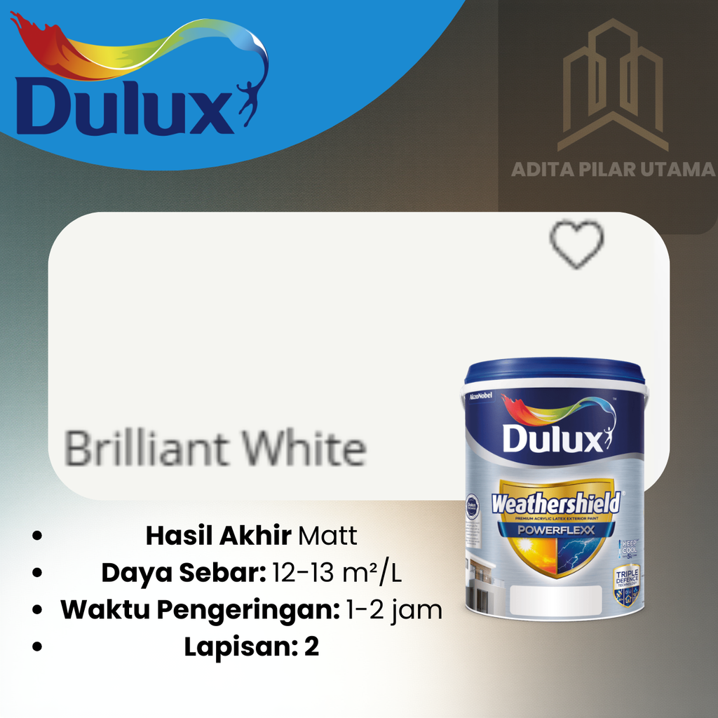 Dulux Weathershield POWERFLEXX BRILLIANT WHITE A919-2290 NG 20L CAT PUTIH (AA)