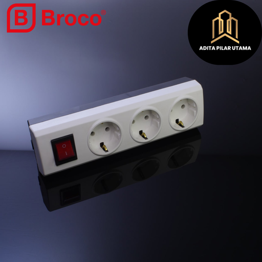 [051120252014 (AA)] Broco Stop Kontak SK 3 Lubang arder Non CP 15431 + Switch Lamp (AA)