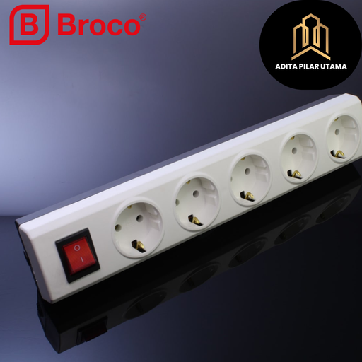 [051120252046 (AA)] Broco Stop Kontak SK 5 Lubang arder Non CP 15451 + Switch Lamp (AA)